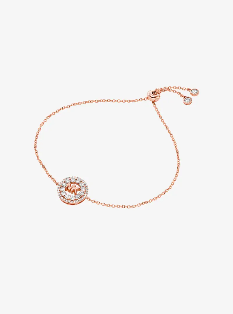 MK Bracciale Fulton con cursore, placcatura in metallo prezioso e logo pavé - Oro Rosa - Michael Kors