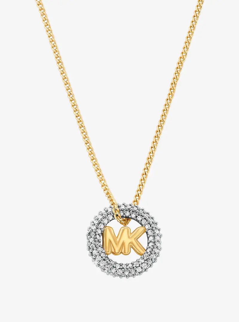MK Collana bicolore con pavé e ciondolo con logo - Argento - Michael Kors