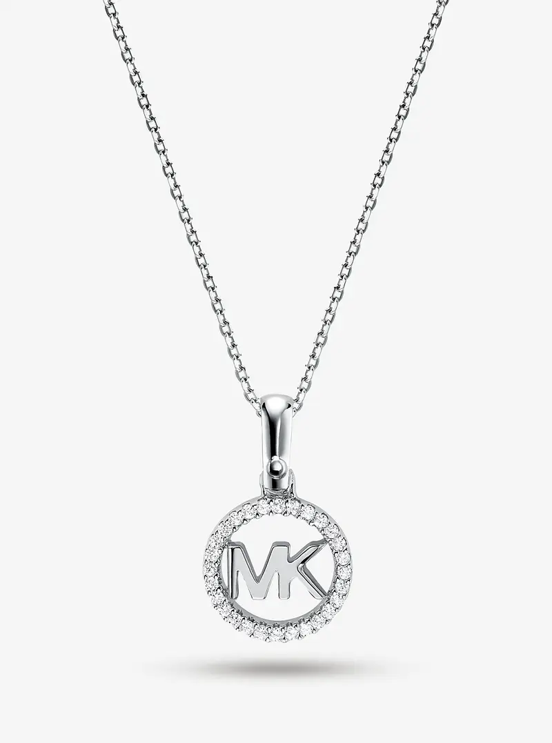 MK Collana con ciondolo con logo e placcatura in metallo prezioso e pavé - Argento - Michael Kors