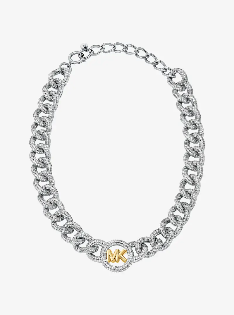 MK Collana con maglie a catena, pavé e logo - Argento - Michael Kors miniatura 2