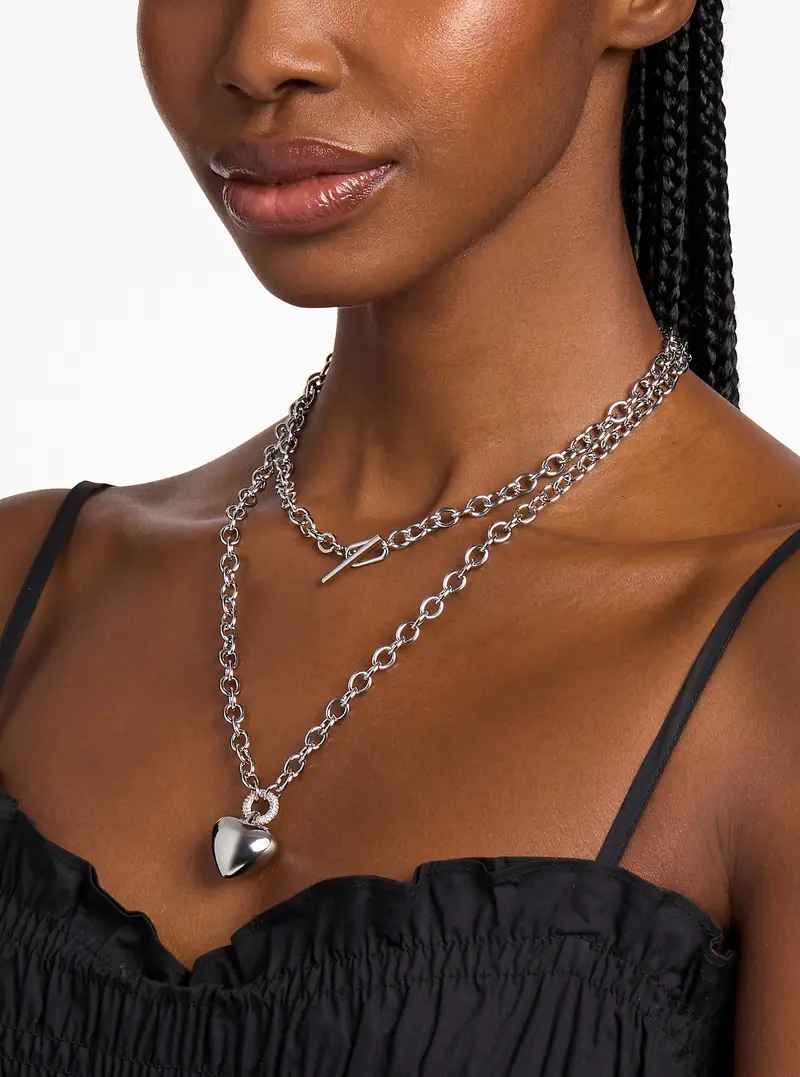 MK Collana con pendente bombato a forma di cuore con pavé - Argento - Michael Kors miniatura 3