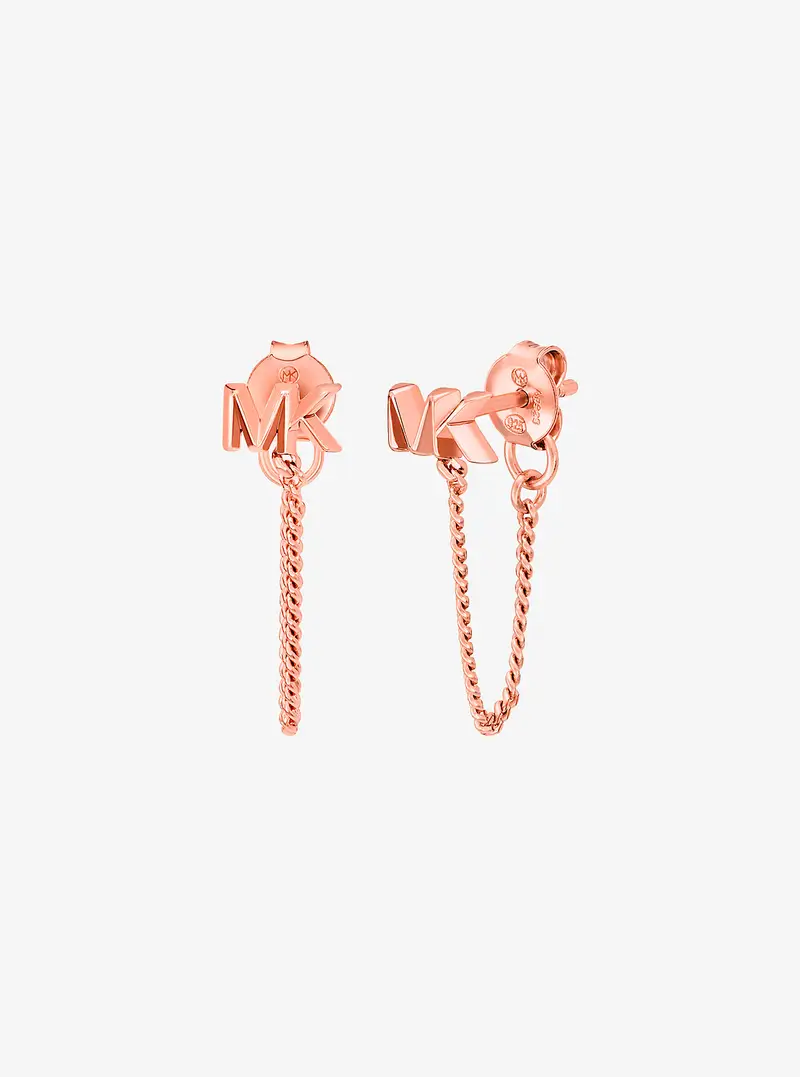 MK Orecchini a catena con logo in argento sterling con placcatura in metallo prezioso - Oro Rosa - Michael Kors miniatura 2
