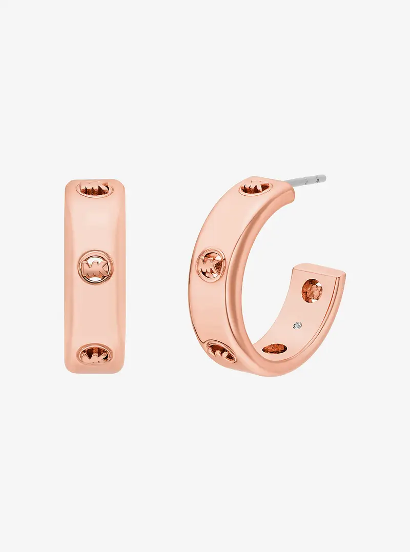 MK Orecchini Huggie con logo - Oro Rosa - Michael Kors