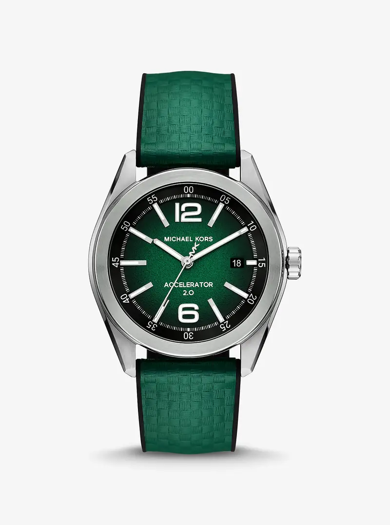 MK Orologio Accelerator 2.0 oversize tonalità argento con cinturino in silicone testurizzato - Verde - Michael Kors
