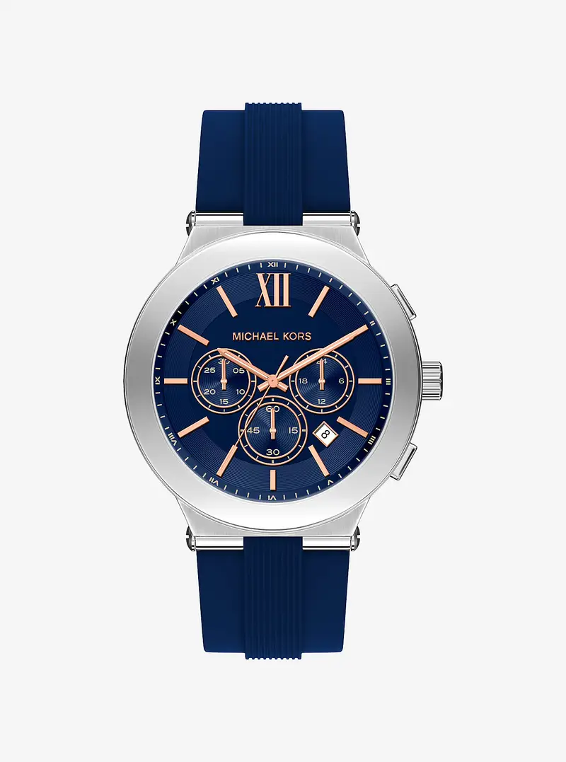 MK Orologio Billie oversize in tonalità argento con cinturino in silicone - Blu - Michael Kors