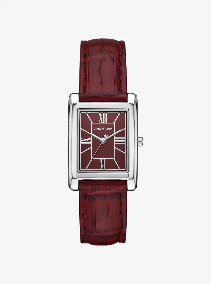 MK Orologio Essex tonalità argento con cinturino in pelle stampa coccodrillo - Rosso - Michael Kors