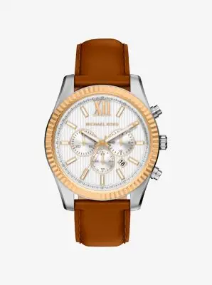 MK Orologio Lexington oversize bicolore con cinturino in pelle - Marrone - Michael Kors miniatura 2