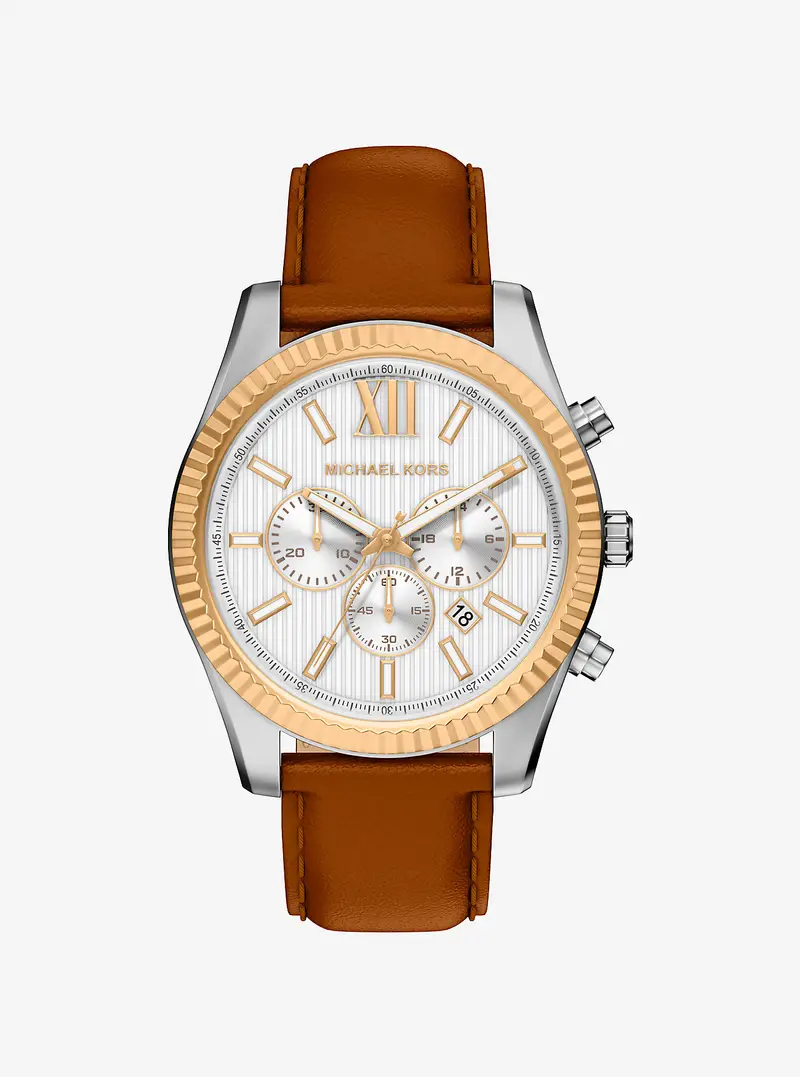 MK Orologio Lexington oversize bicolore con cinturino in pelle - Marrone - Michael Kors