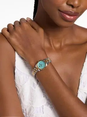 MK Orologio Lexington Petite bicolore con pavé - Argento - Michael Kors miniatura 3