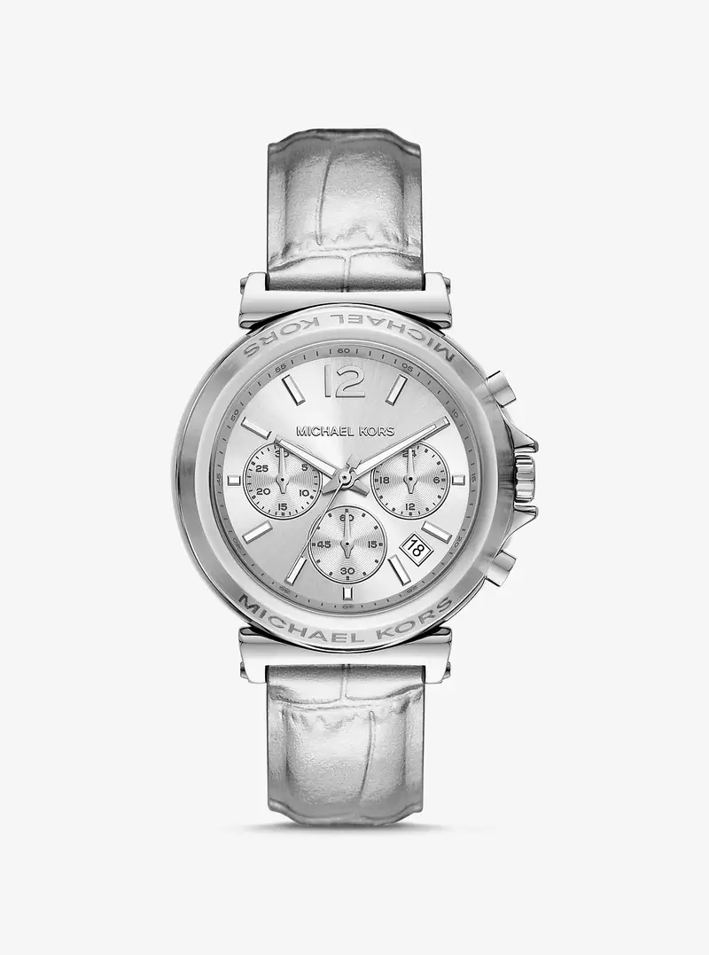 MK Orologio Maren tonalità argento e cinturino in pelle stampa coccodrillo - Argento - Michael Kors