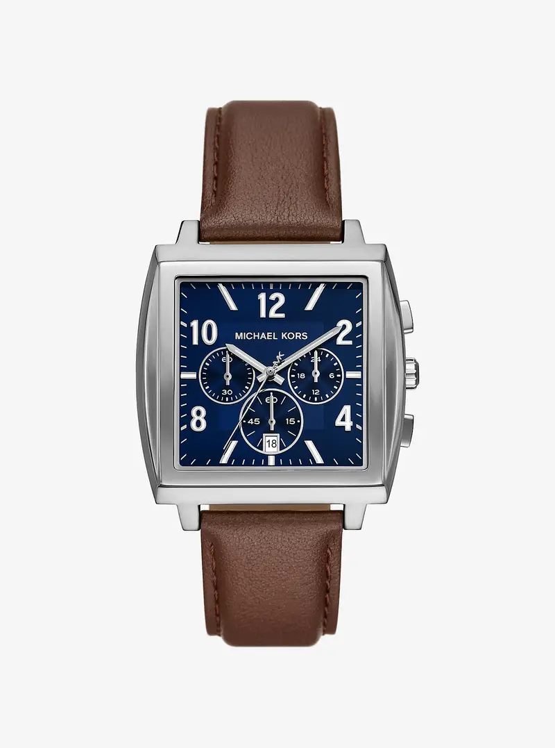 MK Orologio oversize Rhys tonalità argento con cinturino in pelle - Argento - Michael Kors