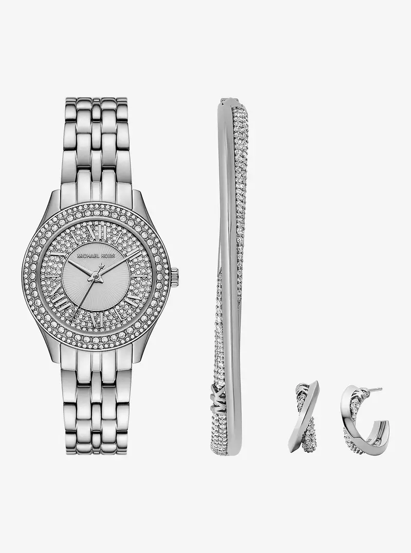 MK Set gioielli e orologio mini Harlowe in tonalità oro con pavé - Argento - Michael Kors