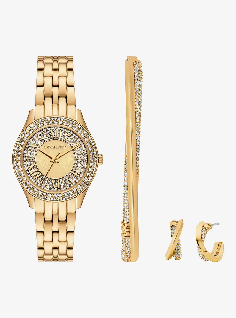 MK Set gioielli e orologio mini Harlowe in tonalità oro con pavé - Oro - Michael Kors