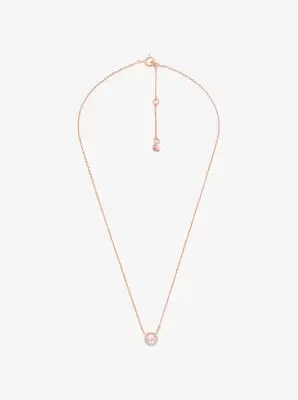 MK Set orecchini e collana Fulton con ciondolo con logo in argento sterling placcato in metallo prezioso con pavé - Oro Rosa - Michael Kors miniatura 2