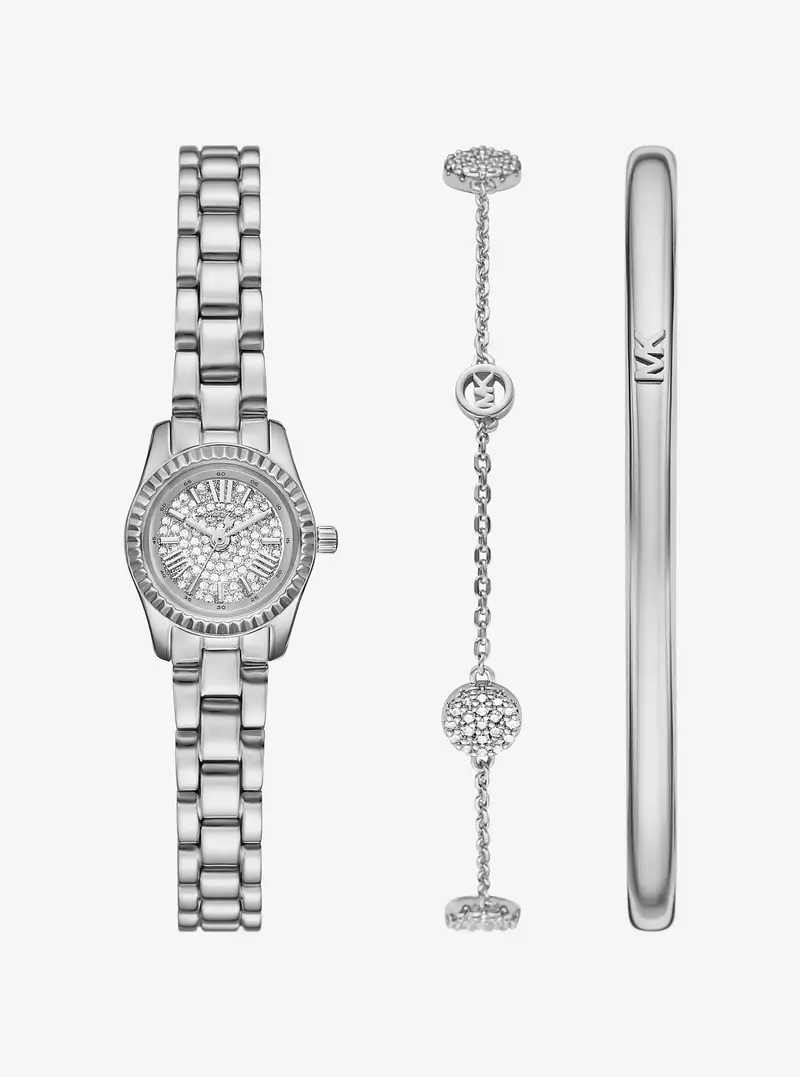 MK Set regalo gioielli e orologio Petite Lexington tonalità argento con pavé - Argento - Michael Kors