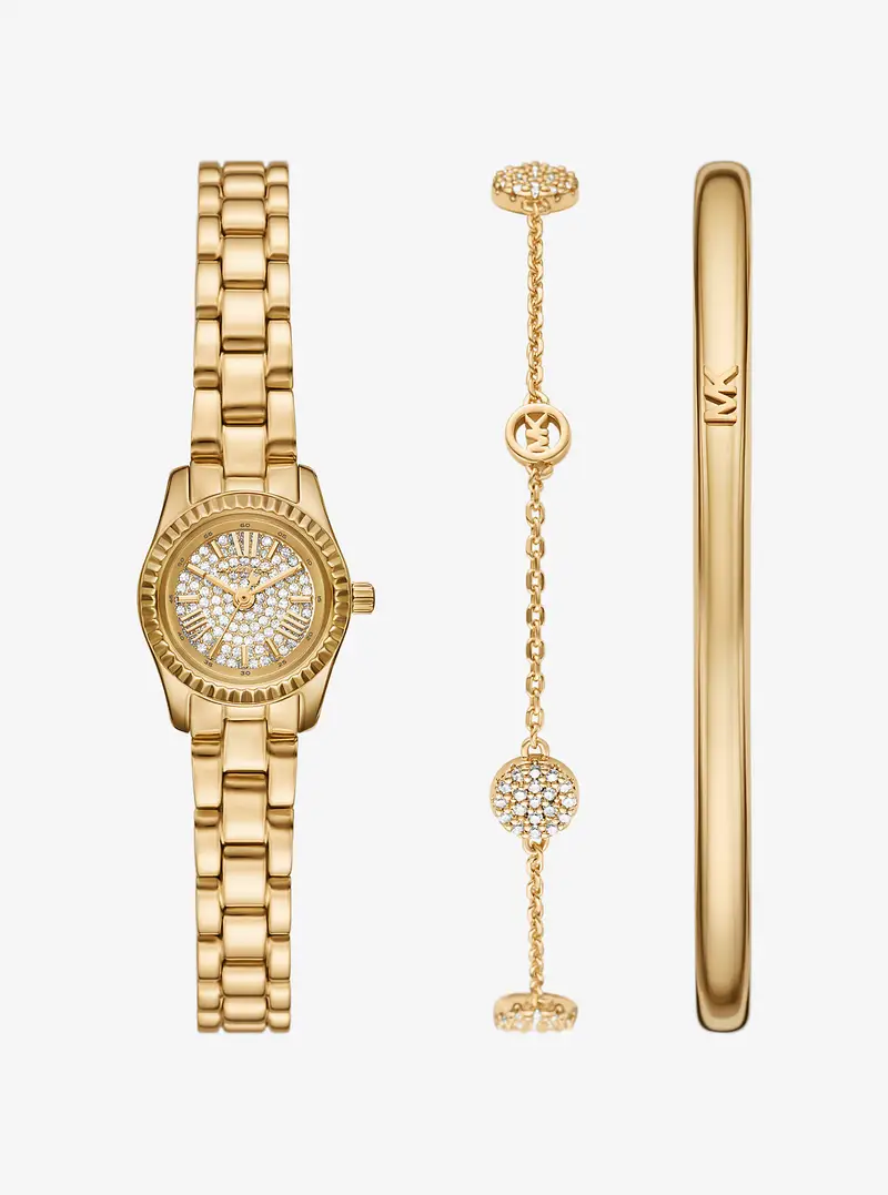 MK Set regalo gioielli e orologio Petite Lexington tonalità oro con pavé - Oro - Michael Kors