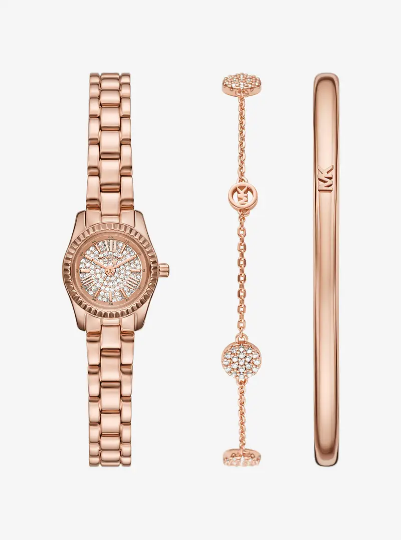 MK Set regalo gioielli e orologio Petite Lexington tonalità oro rosa con pavé - Oro Rosa - Michael Kors