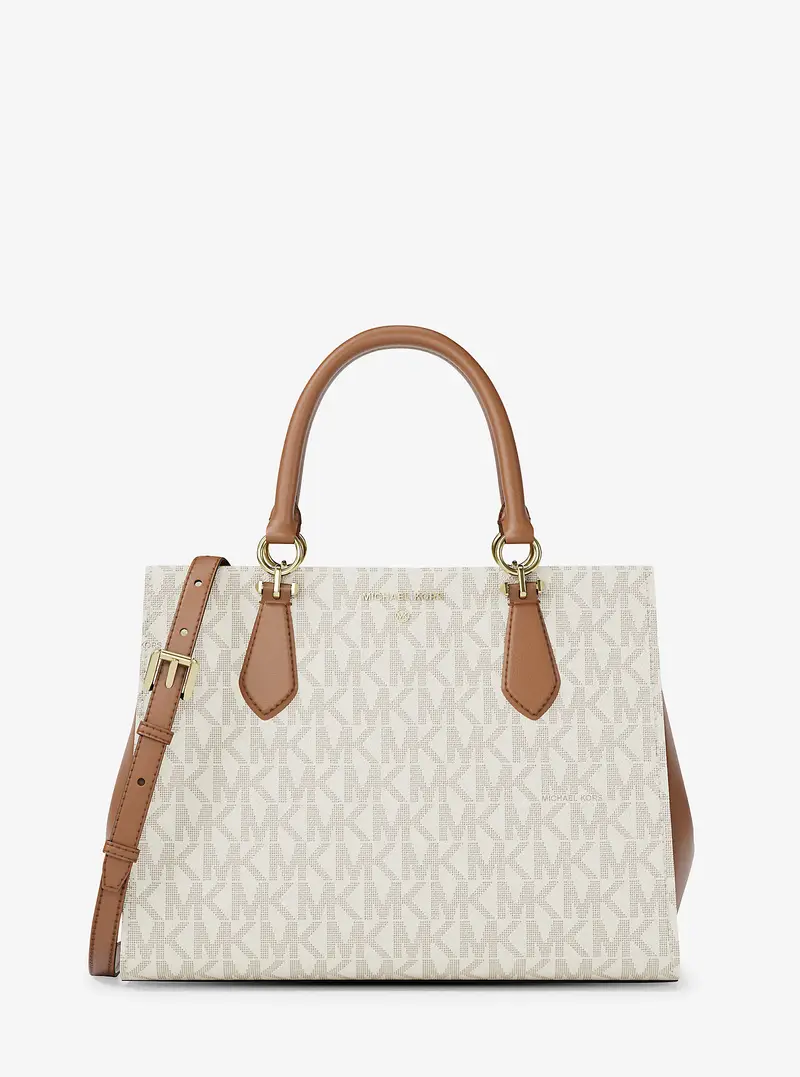 MK Borsa a mano convertibile Marilyn media con stampa logo - Naturale - Michael Kors