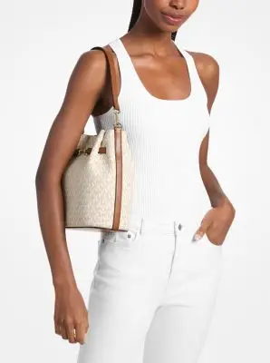 MK Borsa a secchiello convertibile Carson media con stampa logo - Naturale - Michael Kors miniatura 3