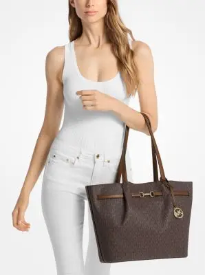 MK Borsa tote Carson grande con stampa logo - Marrone - Michael Kors miniatura 3