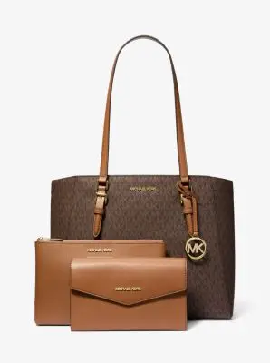 MK Borsa tote Charlotte grande 3 in 1 con logo - Marrone - Michael Kors miniatura 3