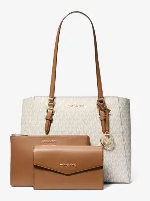MK Borsa tote Charlotte grande 3 in 1 con logo - Naturale - Michael Kors miniatura 3