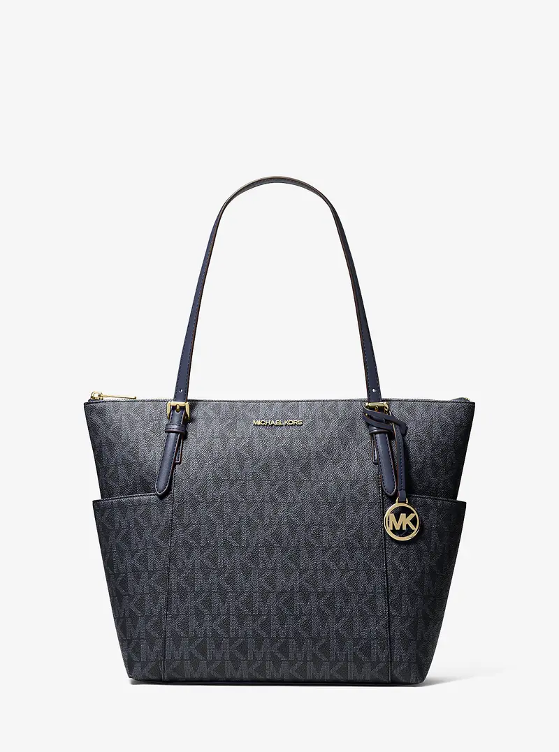 MK Borsa tote Charlotte media con zip superiore e stampa logo - Blu - Michael Kors