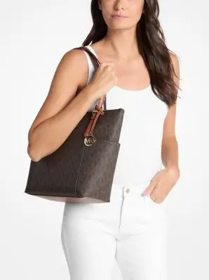 MK Borsa tote Charlotte media con zip superiore e stampa logo - Marrone - Michael Kors miniatura 2