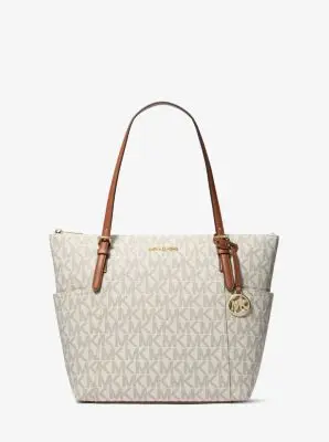MK Borsa tote Charlotte media con zip superiore e stampa logo - Naturale - Michael Kors miniatura 2