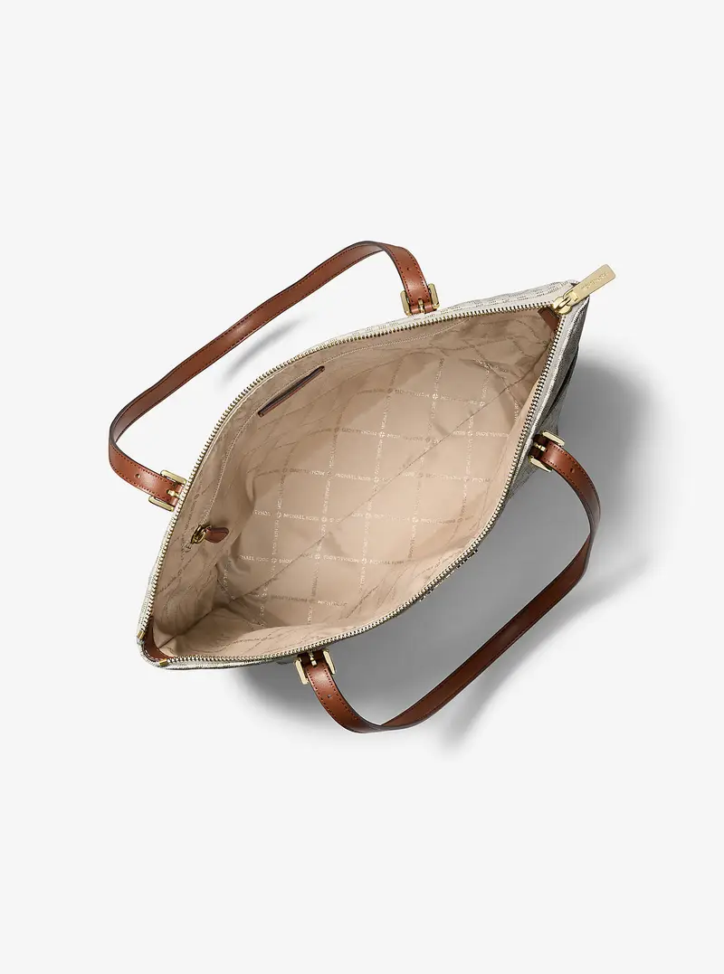 MK Borsa tote Charlotte media con zip superiore e stampa logo - Naturale - Michael Kors miniatura 3