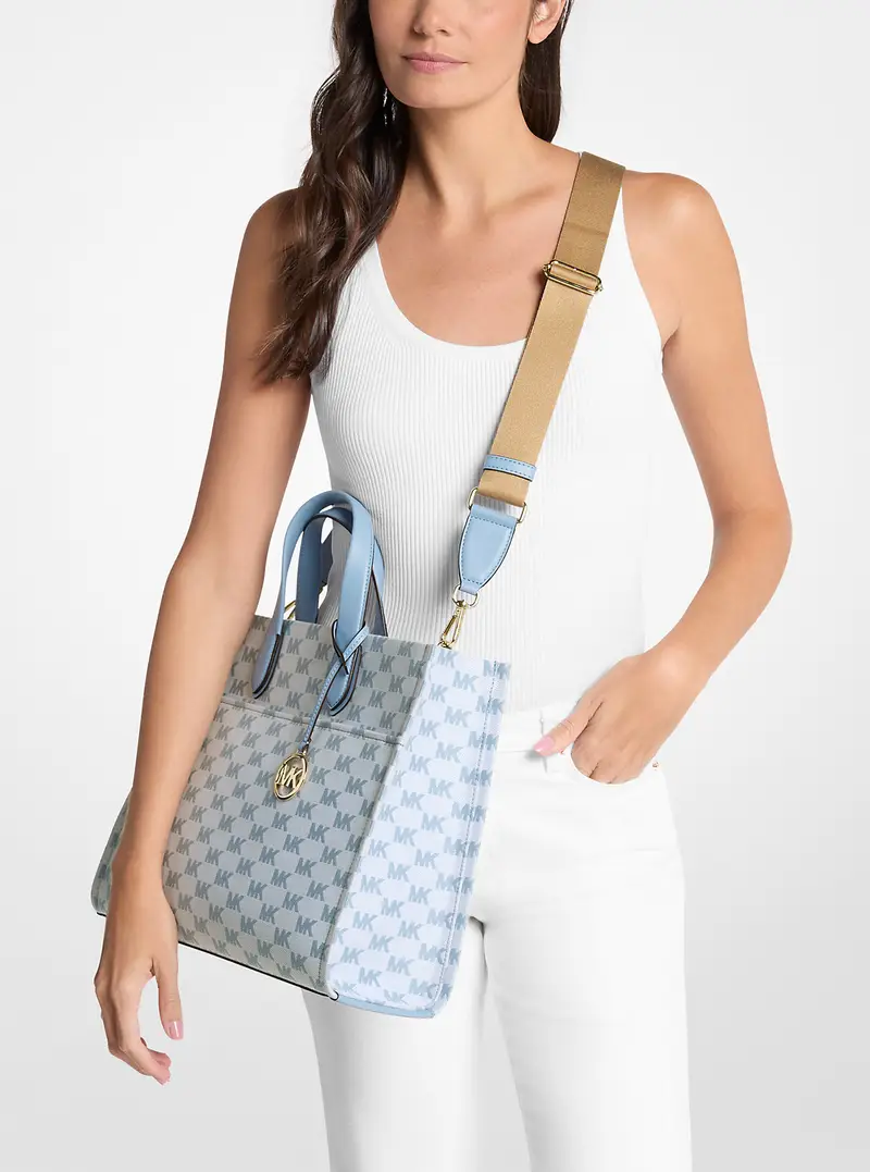 MK Borsa tote Gigi grande con logo jacquard - Blu - Michael Kors miniatura 3