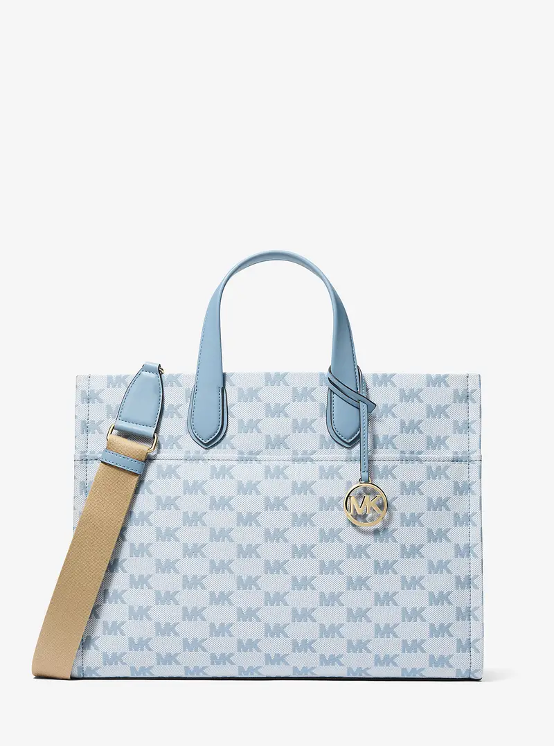 MK Borsa tote Gigi grande con logo jacquard - Blu - Michael Kors