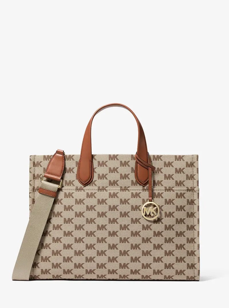 MK Borsa tote Gigi grande con logo jacquard - Marrone - Michael Kors