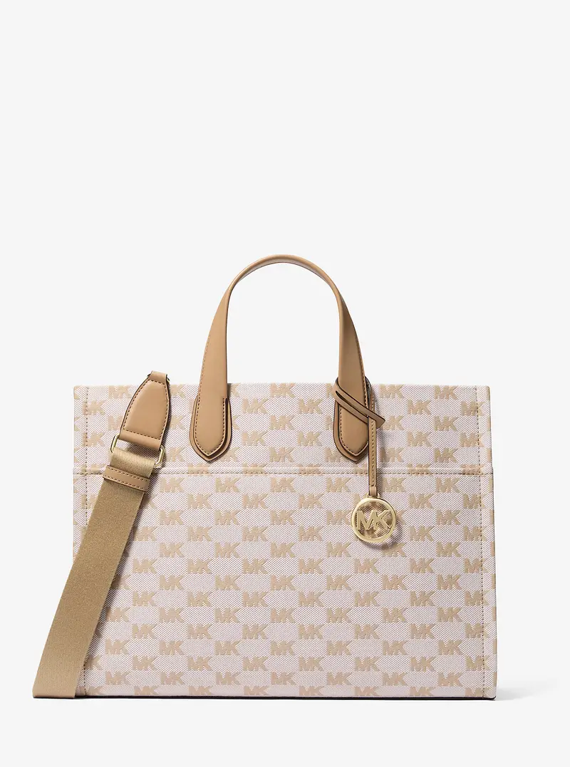MK Borsa tote Gigi grande con logo jacquard - Naturale - Michael Kors