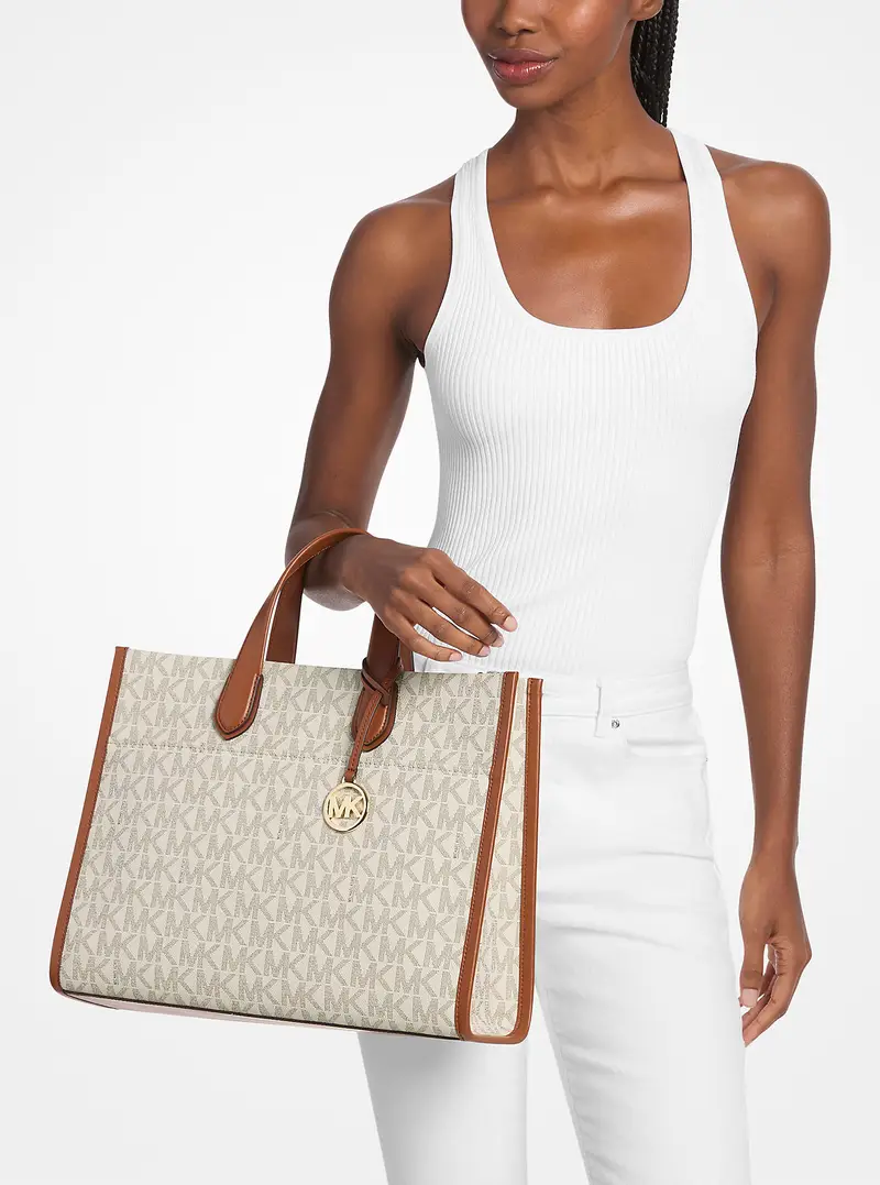 MK Borsa tote Gigi grande con stampa logo - Naturale - Michael Kors miniatura 3