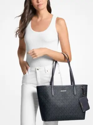 MK Borsa tote Jet Set grande con stampa logo - Blu - Michael Kors miniatura 2