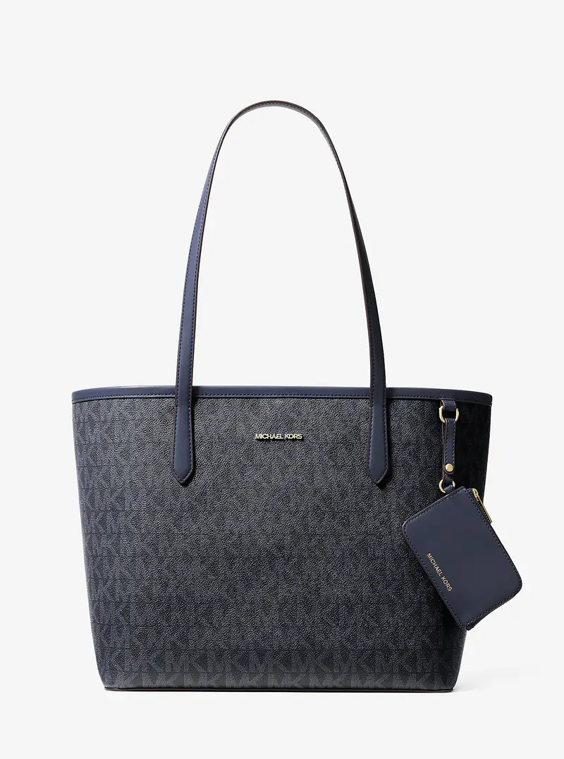 MK Borsa tote Jet Set grande con stampa logo - Blu - Michael Kors