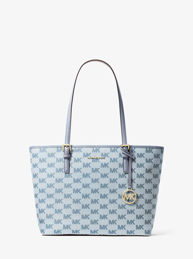 MK Borsa tote Jet Set media con logo jacquard - Blu - Michael Kors