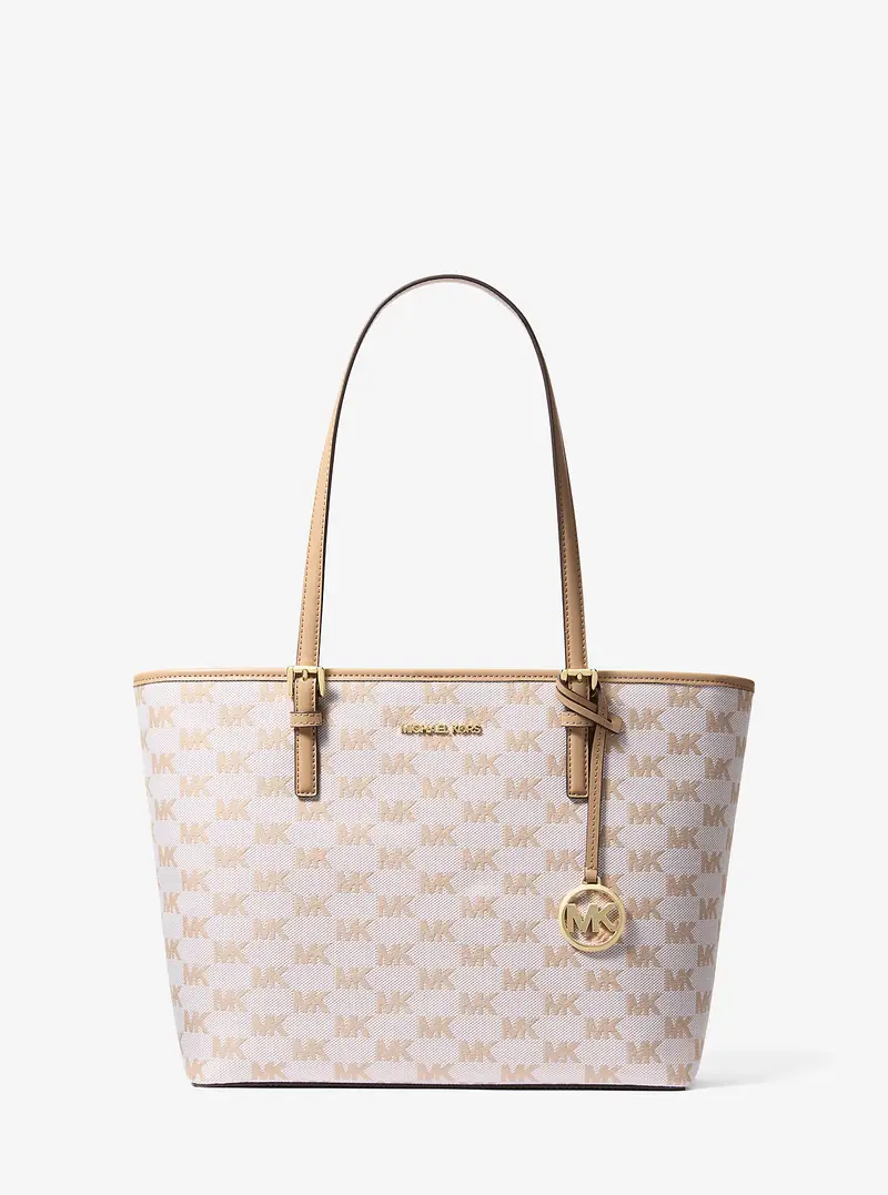 MK Borsa tote Jet Set media con logo jacquard - Naturale - Michael Kors