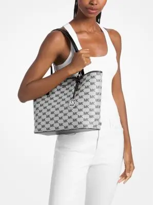 MK Borsa tote Jet Set media con logo jacquard - Nero - Michael Kors miniatura 2