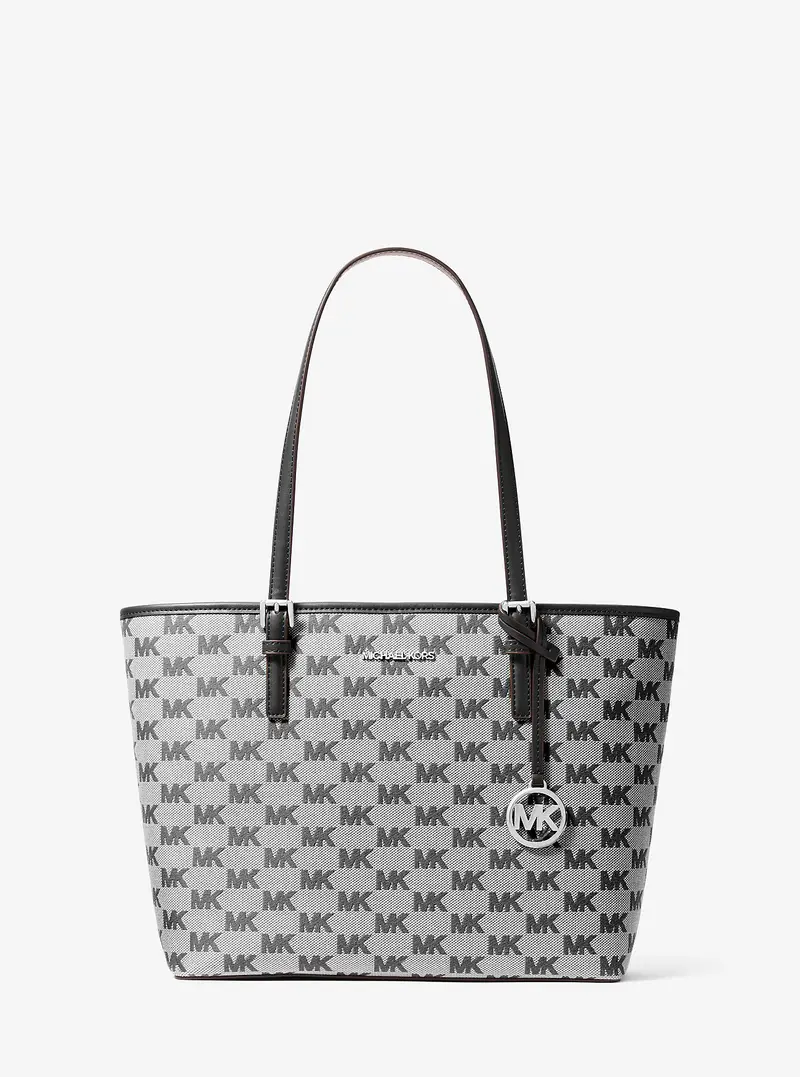 MK Borsa tote Jet Set media con logo jacquard - Nero - Michael Kors