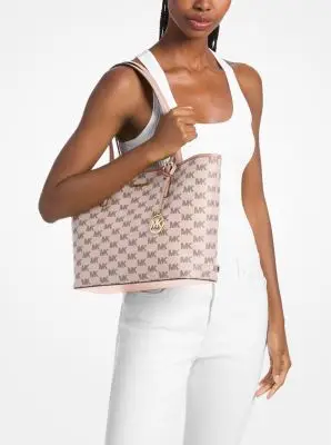 MK Borsa tote Jet Set media con logo jacquard - Rosa - Michael Kors miniatura 2