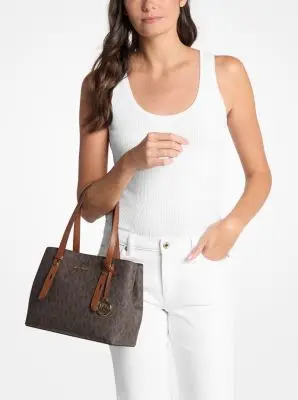 MK Borsa tote Mel piccola con stampa logo - Marrone - Michael Kors miniatura 2