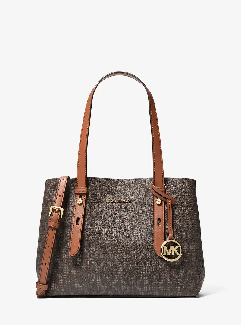 MK Borsa tote Mel piccola con stampa logo - Marrone - Michael Kors