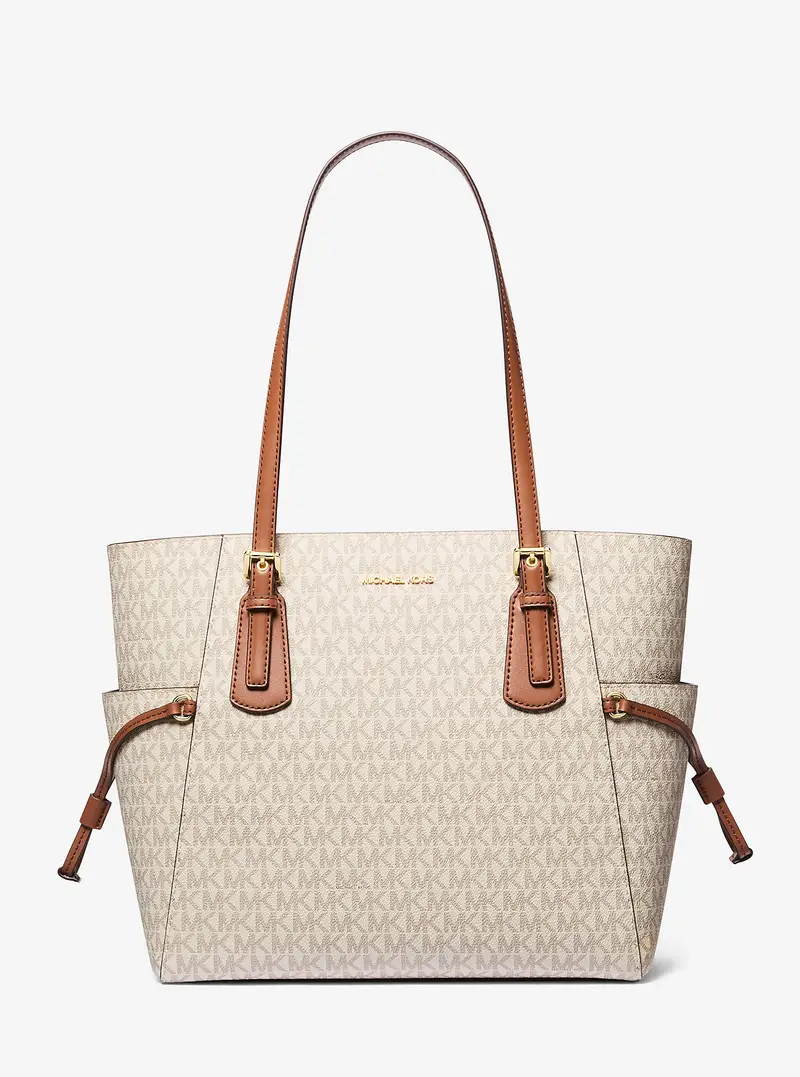 MK Borsa tote Voyager grande con stampa logo - Naturale - Michael Kors