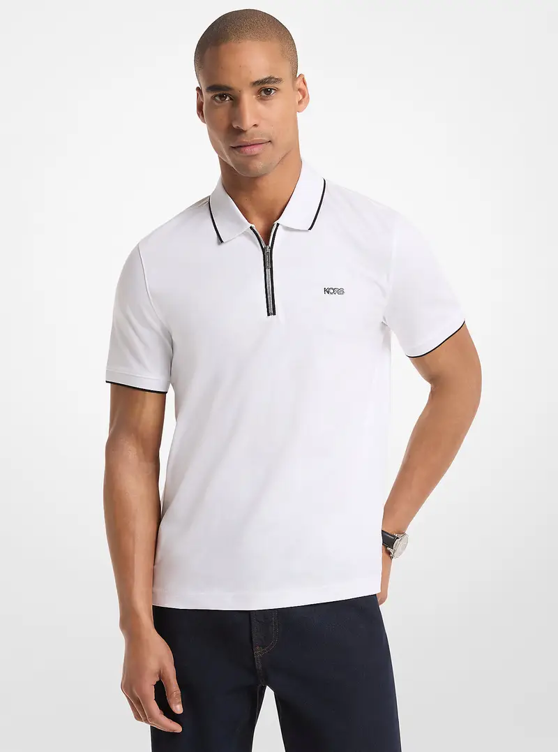 MK Polo in jersey di cotone con zip - Bianco - Michael Kors