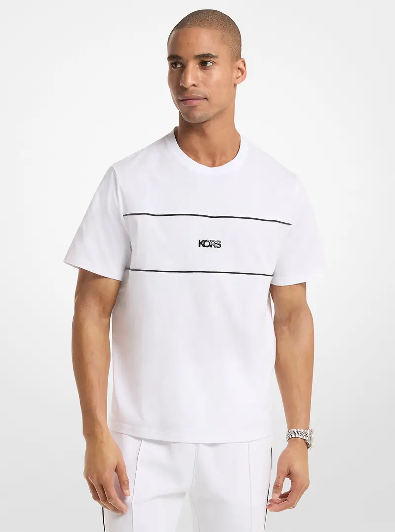MK T-shirt in jersey di cotone con logo - Bianco - Michael Kors