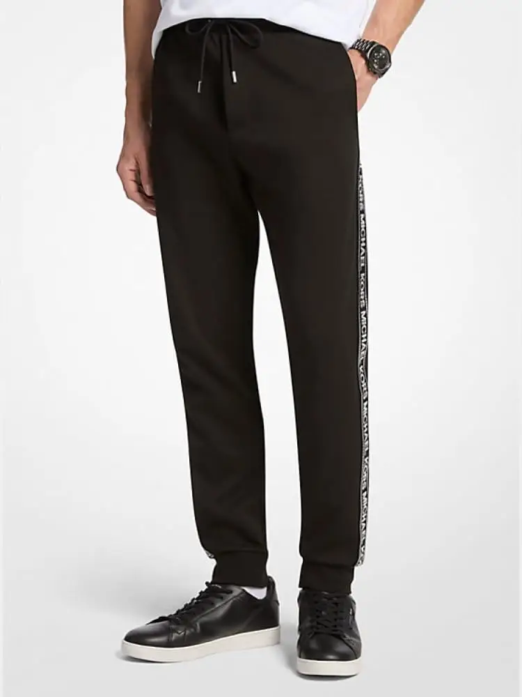 pantalone joggers in misto cotone nero con fettuccia con logo
