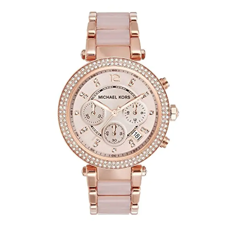 Michael Kors Parker orologio al quarzo cronografo con cinturino in acciaio color oro rosa cinturino con maglie centrali