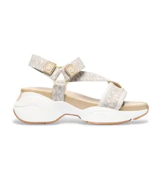 per donna 43S6BWFA1B Sandali alti in pelle beige (36), 3 a 5cm, Velcro, Casual